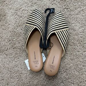 Time and Tru Black and Natural Striped Slip-On Mules